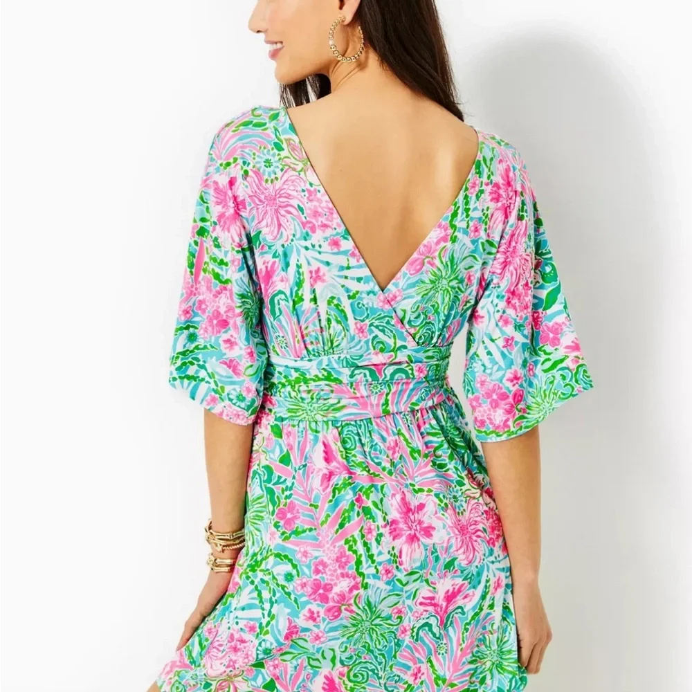 LILLY PULITZER SZ Medium PARIGI SKORT ROMPER *LEAF IT WILD* AMALFI BLUE - Picture 2 of 11